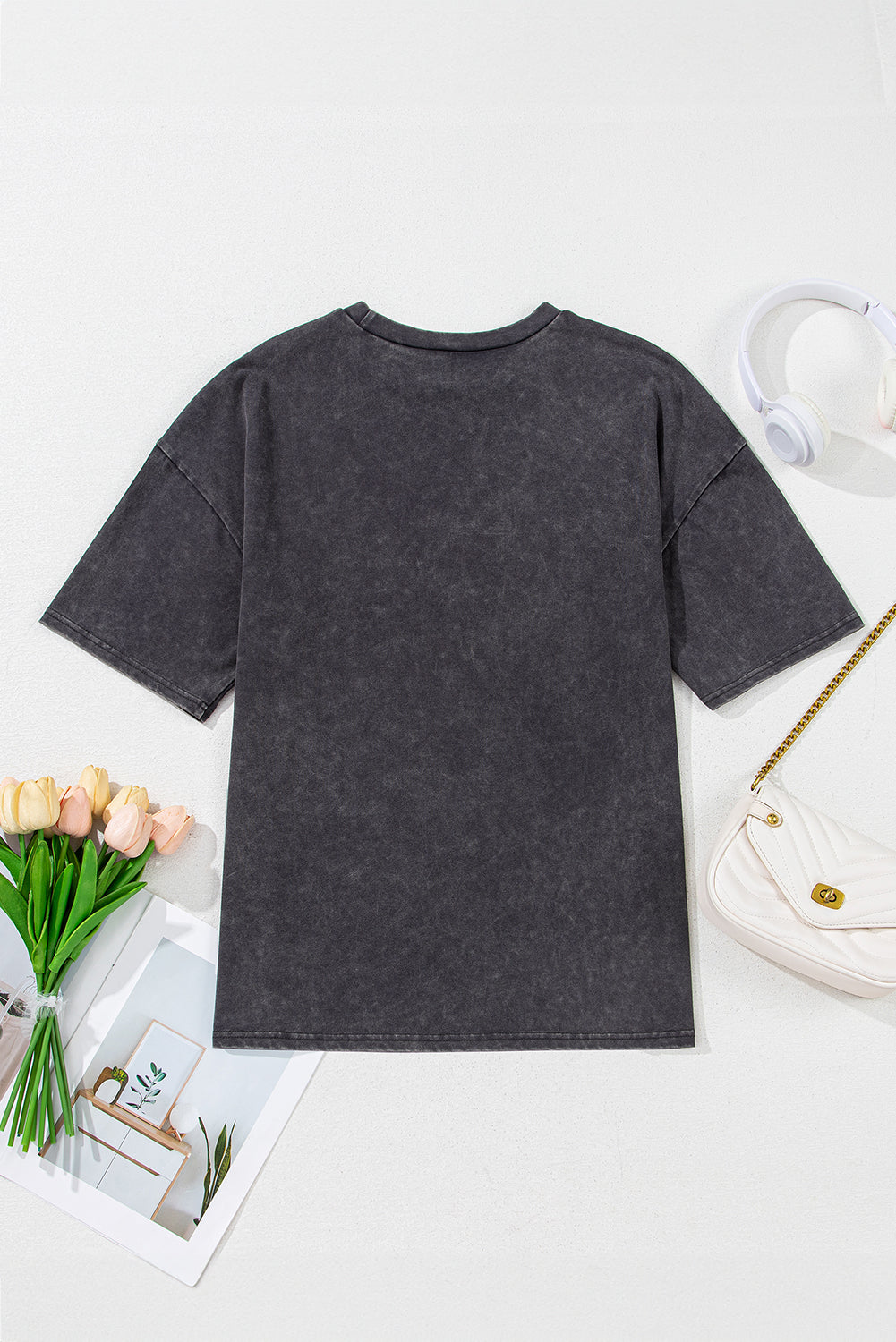 Medium Grey Vintage Cheetah Printed Mineral Wash Graphic Tee-Tops/Tops & Tees-[Adult]-[Female]-2022 Online Blue Zone Planet
