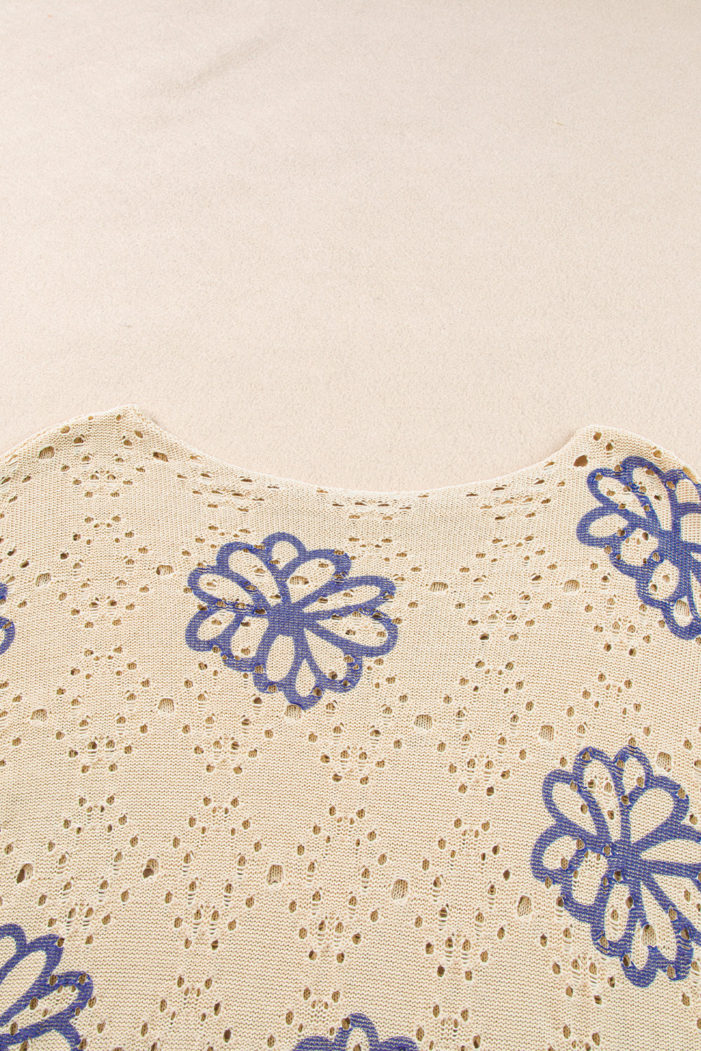 Beige Contrast Flower Print Eyelet Drop Shoulder Sweater-Sweaters & Cardigans/Sweaters-[Adult]-[Female]-2022 Online Blue Zone Planet