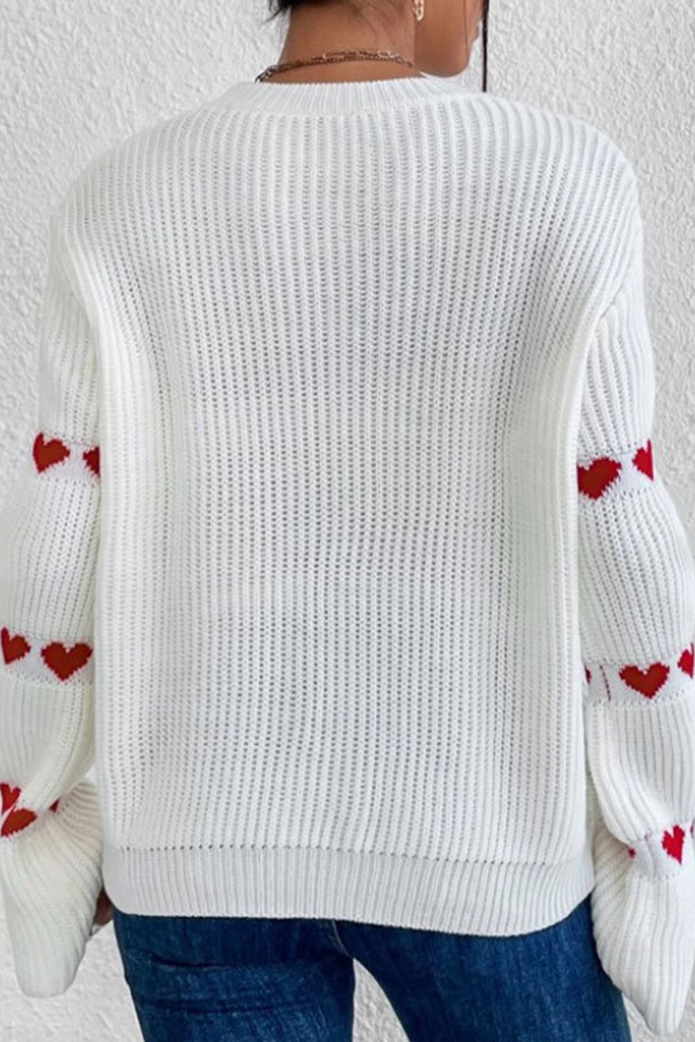 Heart Round Neck Long Sleeve Sweater-TOPS / DRESSES-[Adult]-[Female]-2022 Online Blue Zone Planet