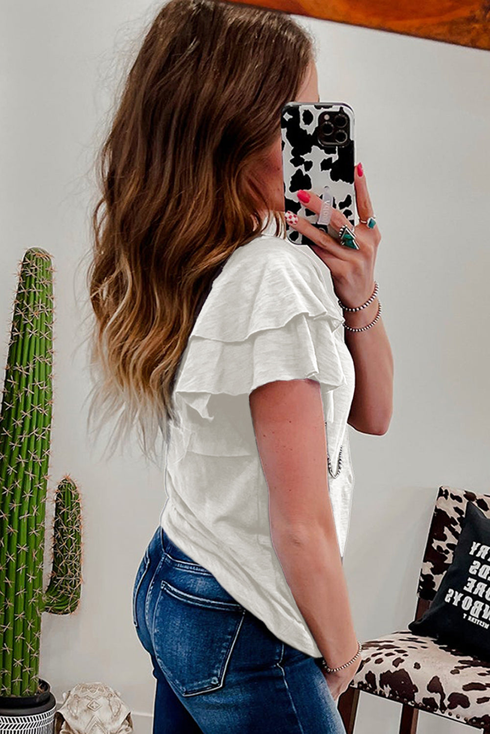 White Layered Ruffle Short Sleeve Round Neck Top-Tops/Tops & Tees-[Adult]-[Female]-2022 Online Blue Zone Planet