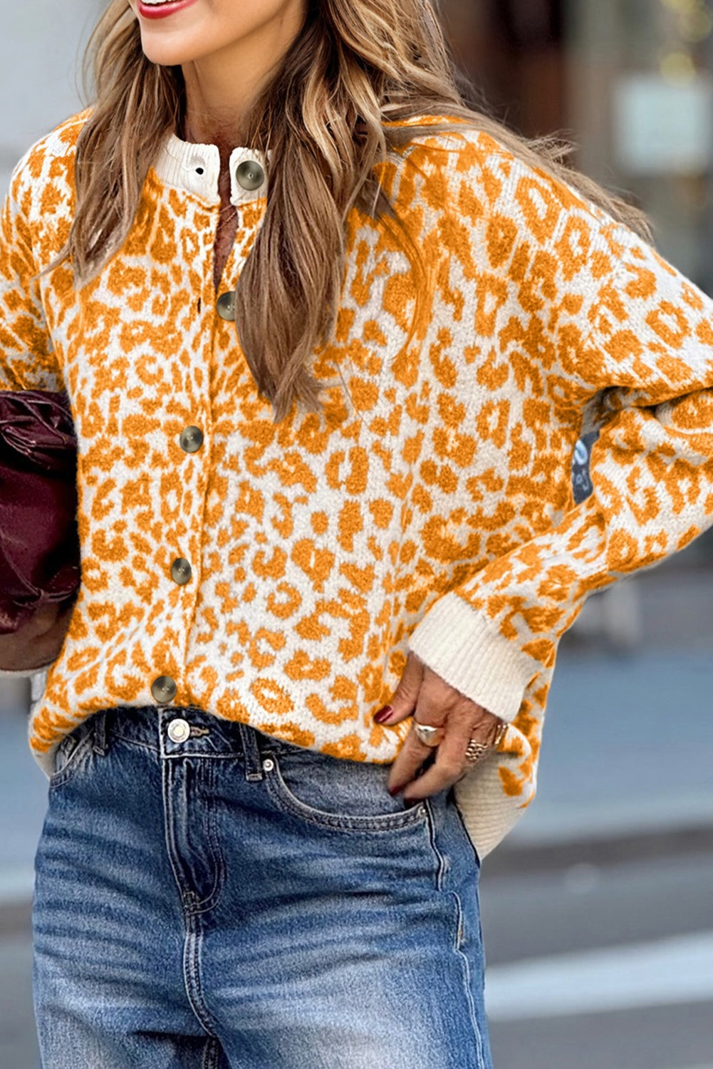 Black Leopard Drop Shoulder Chunky Knitted Cardigan Sweater-TOPS / DRESSES-[Adult]-[Female]-Orange-S-2022 Online Blue Zone Planet