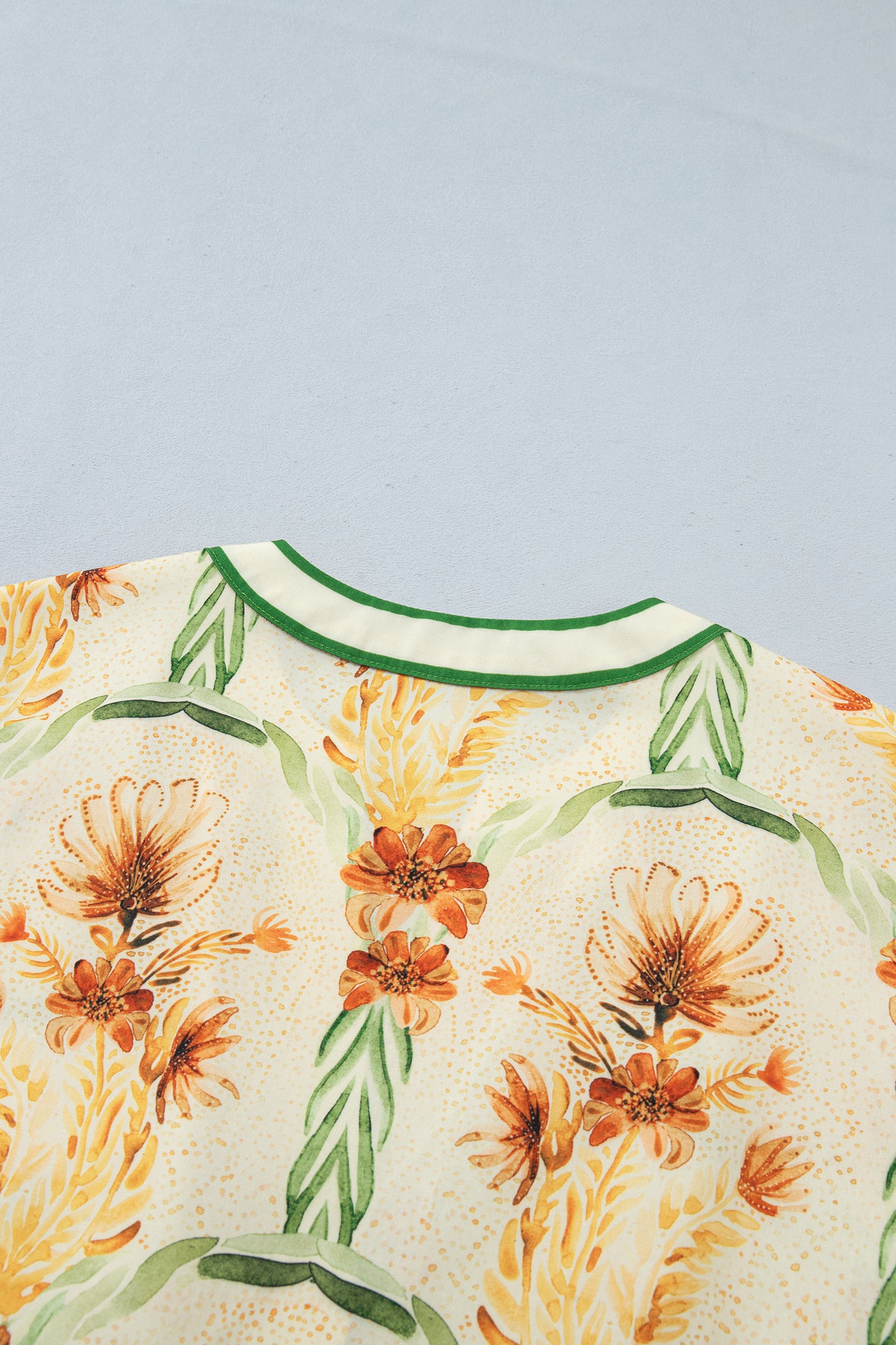 Yellow Floral Print V Neck Long Sleeve Shirt-Tops/Blouses & Shirts-[Adult]-[Female]-2022 Online Blue Zone Planet