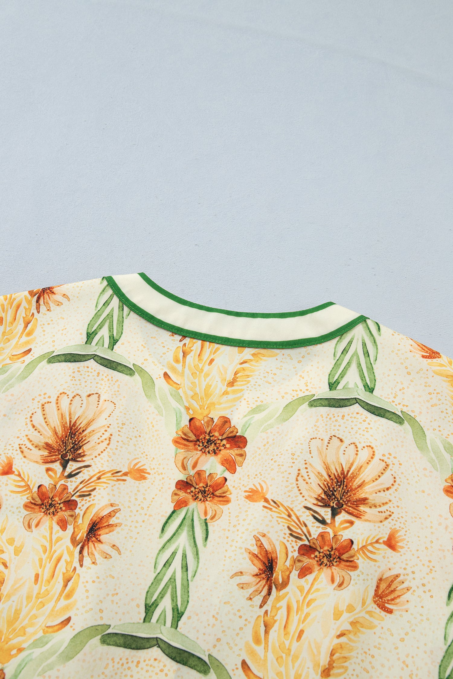 Yellow Floral Print V Neck Long Sleeve Shirt-Tops/Blouses & Shirts-[Adult]-[Female]-2022 Online Blue Zone Planet