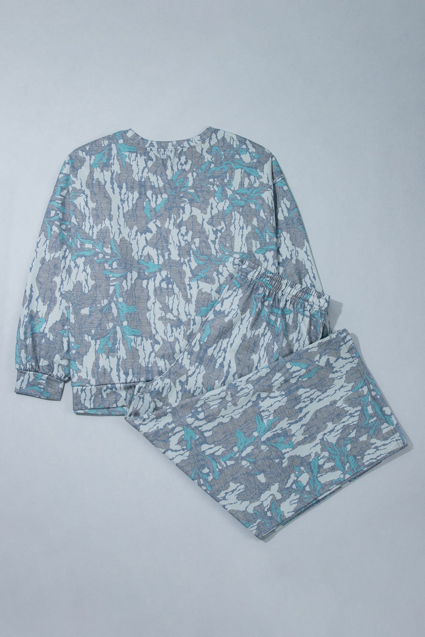 Multicolour Abstract Botanical Print Plus Size Pullover Drawstring Pants Set-Plus Size/Plus Size Loungewear-[Adult]-[Female]-2022 Online Blue Zone Planet
