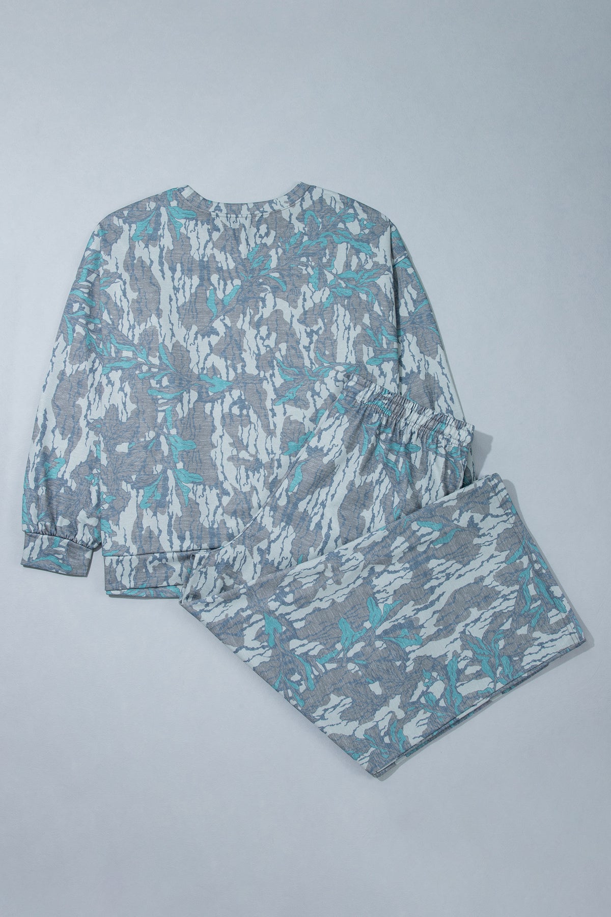 Multicolour Abstract Botanical Print Plus Size Pullover Drawstring Pants Set-Plus Size/Plus Size Loungewear-[Adult]-[Female]-2022 Online Blue Zone Planet