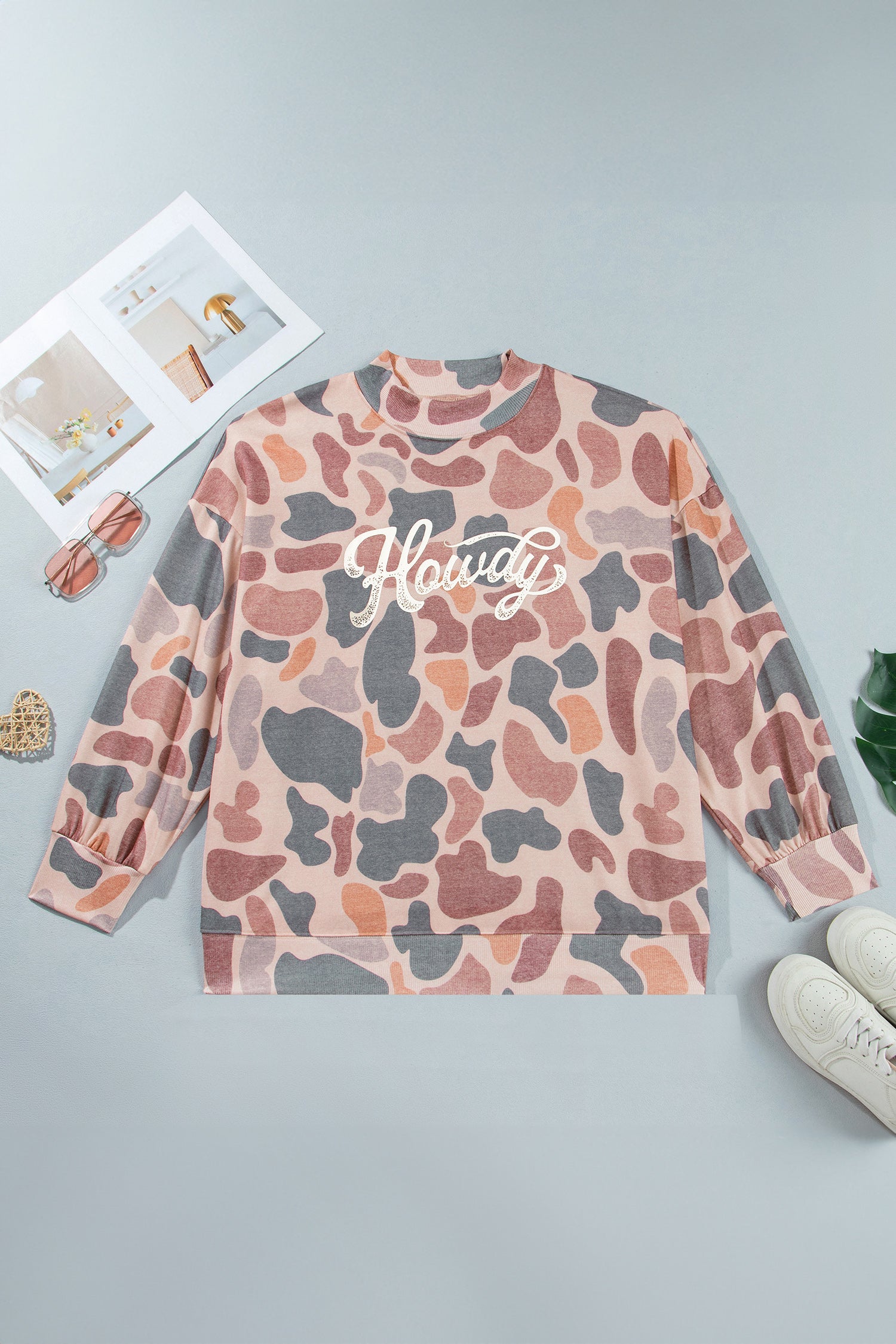 Multicolour Camouflage Western Graphic Plus Size Sweatshirt-Plus Size/Plus Size Sweatshirts & Hoodies-[Adult]-[Female]-2022 Online Blue Zone Planet