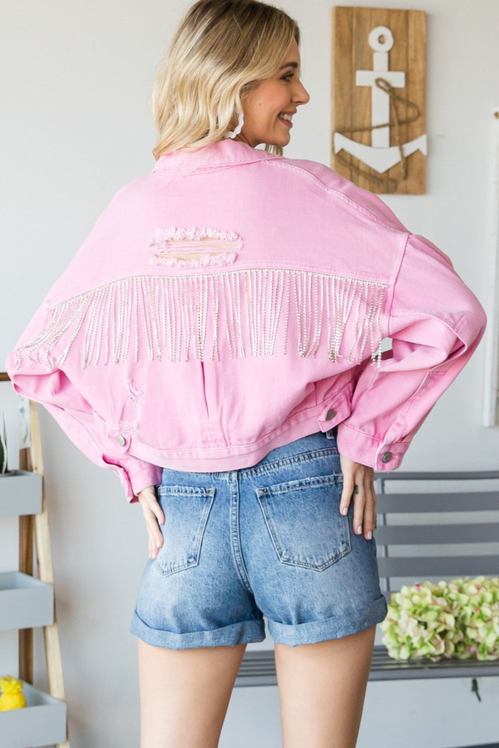 Veveret Fringe Distressed Button Up Denim Jacket-TOPS / DRESSES-[Adult]-[Female]-2022 Online Blue Zone Planet