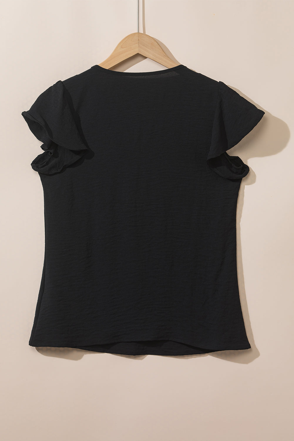 Black Solid Color Textured Pleated Flutter Sleeve Blouse-Sale (50% OFF)/20% OFF-[Adult]-[Female]-2022 Online Blue Zone Planet