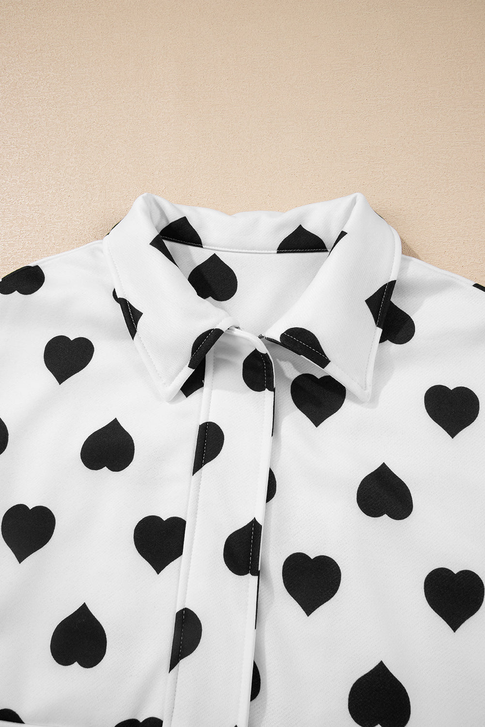 White Double Flap Pocket Heart Print Collar Zip Jacket-Outerwear/Jackets-[Adult]-[Female]-2022 Online Blue Zone Planet