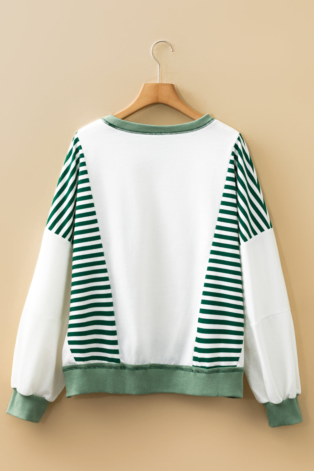 Green Stripe Colorblock Patchwork Contrast Stitching Oversize Sweatshirt-Tops/Sweatshirts & Hoodies-[Adult]-[Female]-2022 Online Blue Zone Planet