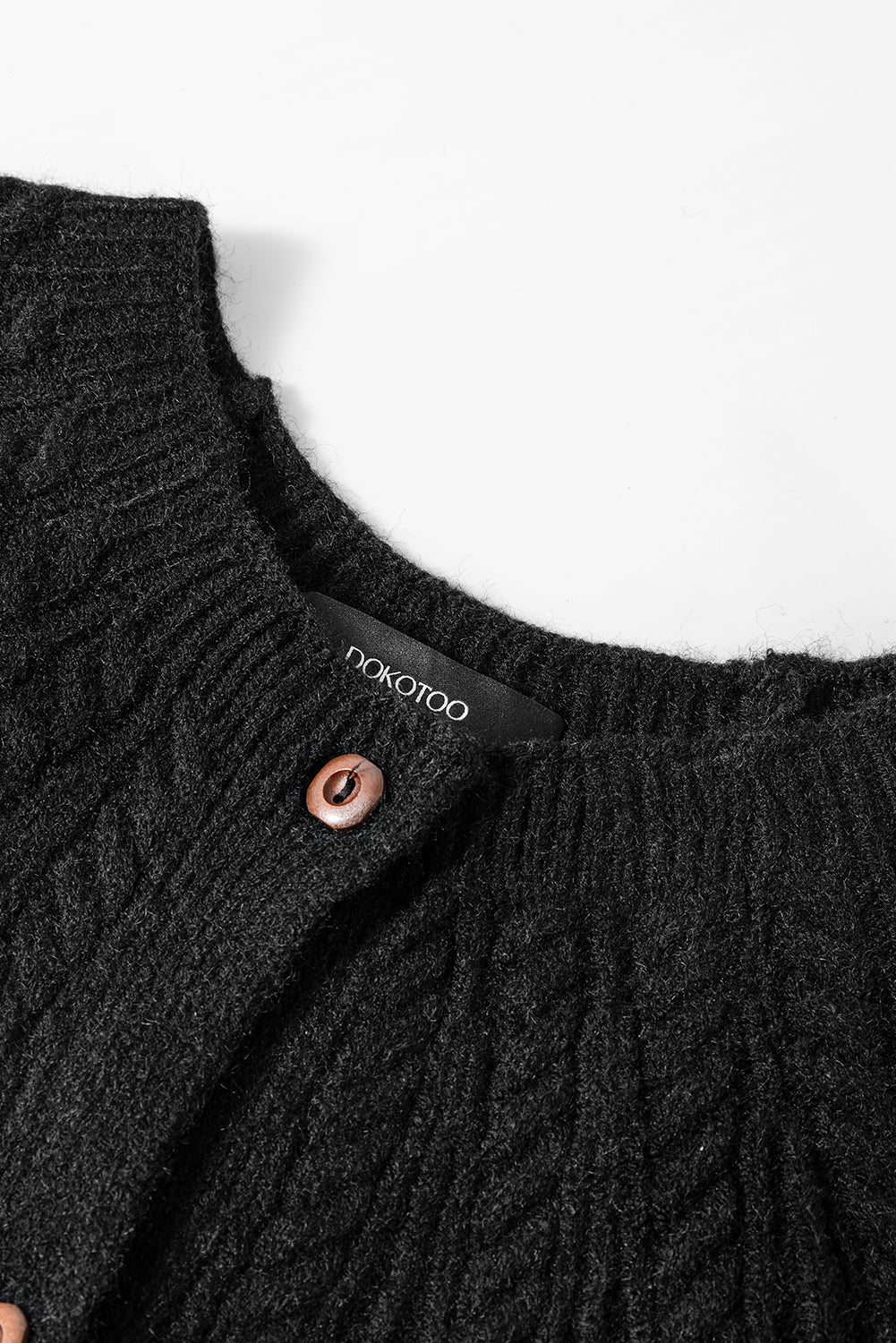 Black Solid Color Textured Detail Button Down Long Sleeve Sweater Cardigan-TOPS / DRESSES-[Adult]-[Female]-2022 Online Blue Zone Planet