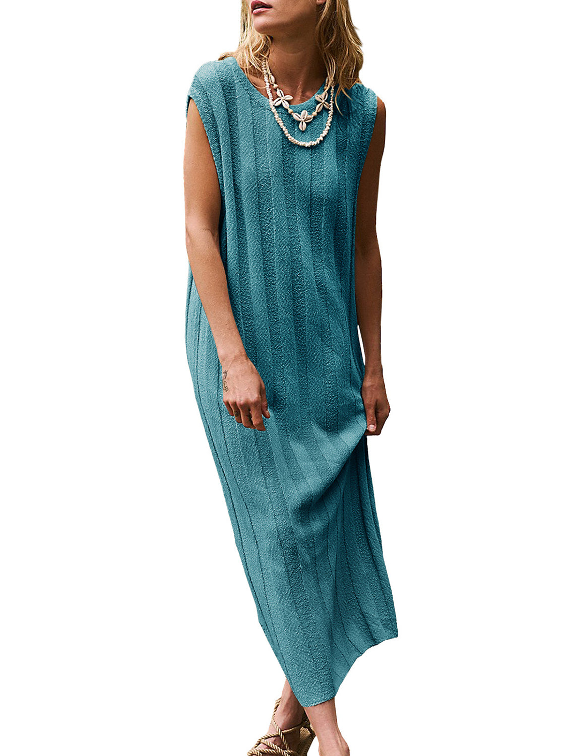 Blue Zone Planet | Round Neck Sleeveless Knit Dress-TOPS / DRESSES-[Adult]-[Female]-2022 Online Blue Zone Planet