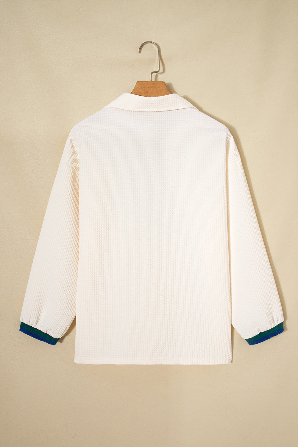 White Waffle Textured Contrast Polo Neck Zip up Jumper-Tops/Long Sleeve Tops-[Adult]-[Female]-2022 Online Blue Zone Planet