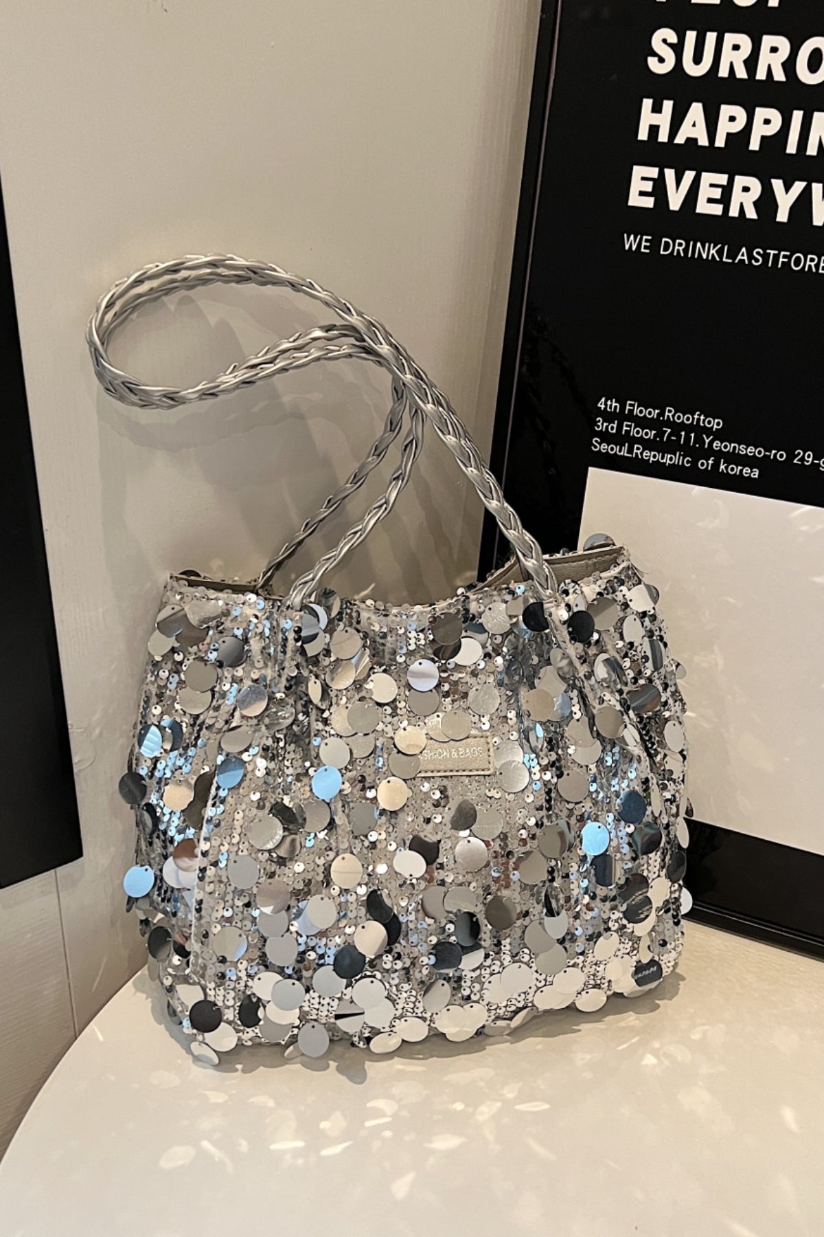 Sequin Braided Strap Shoulder Bag-HANDBAGS-[Adult]-[Female]-2022 Online Blue Zone Planet