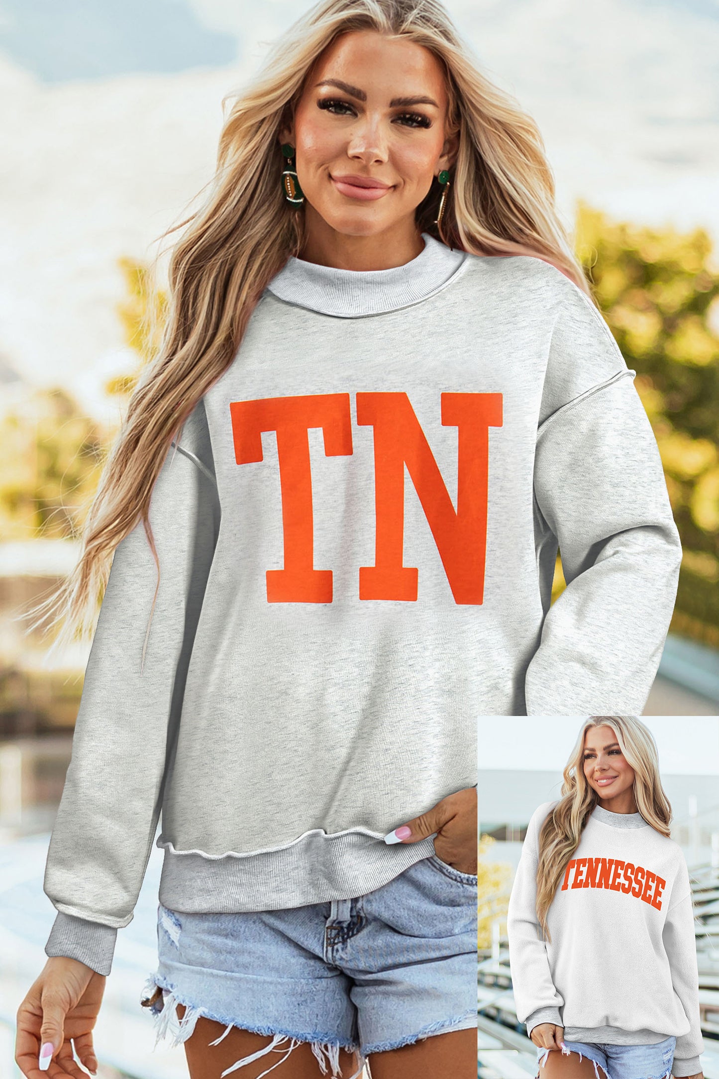 Light Grey TN TENNESSEE Double Printed Reversible Mock Neck Sweatshirt-Graphic/Graphic Sweatshirts-[Adult]-[Female]-2022 Online Blue Zone Planet