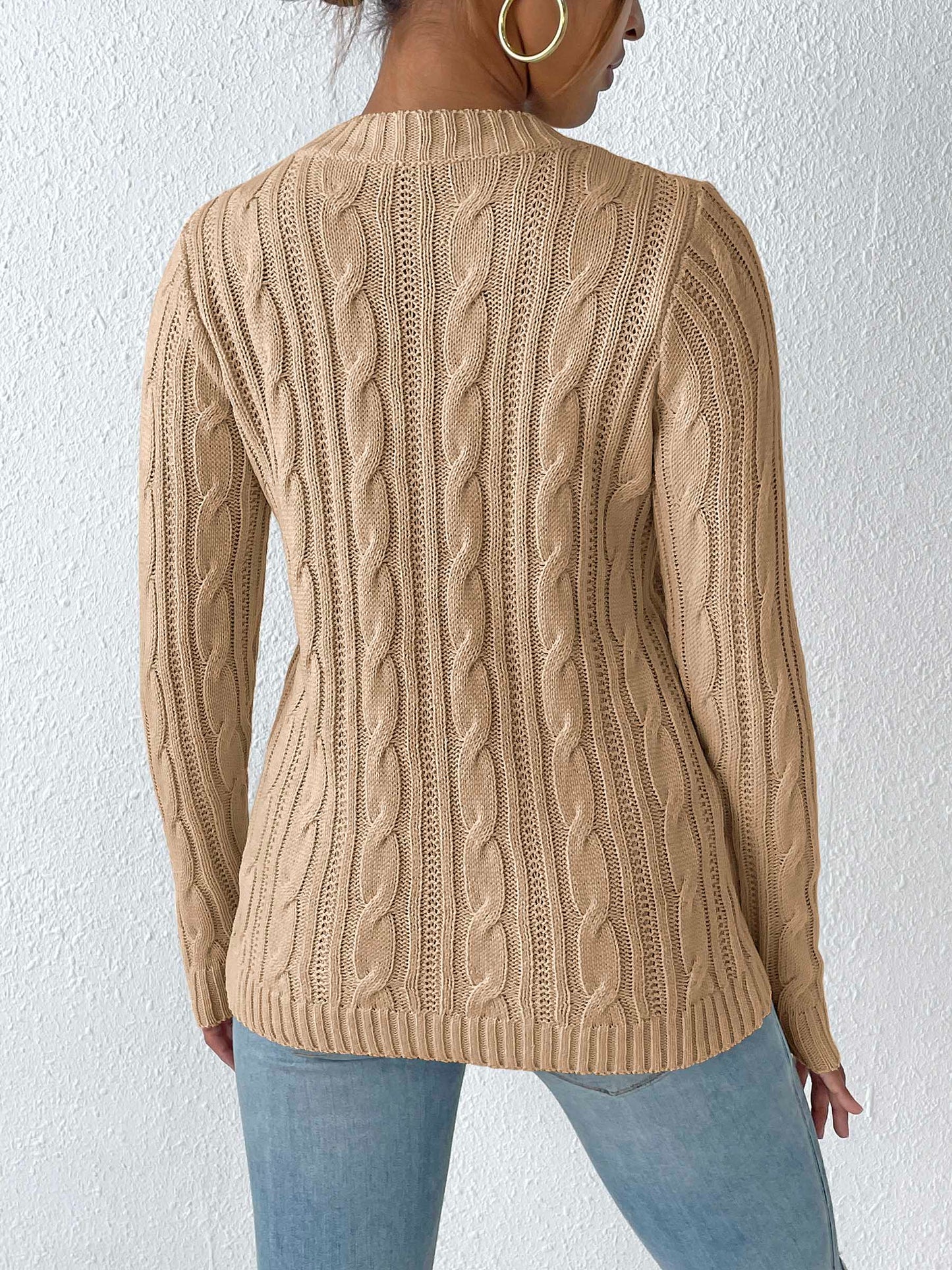 Cable-Knit Round Neck Sweater-TOPS / DRESSES-[Adult]-[Female]-2022 Online Blue Zone Planet