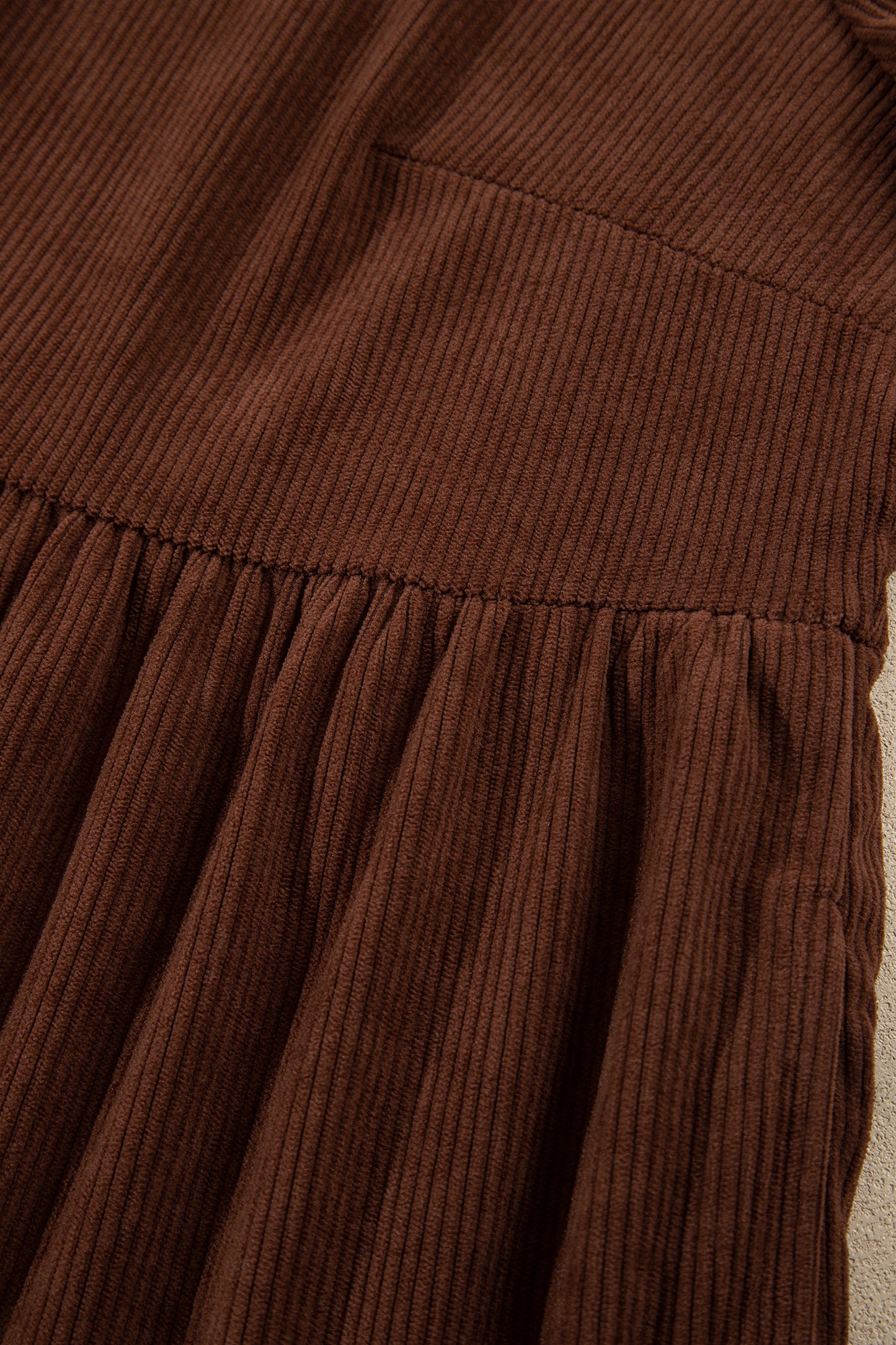 Coffee Winter Corduroy V Neck Long Sleeve Plus Size Mini Dress
