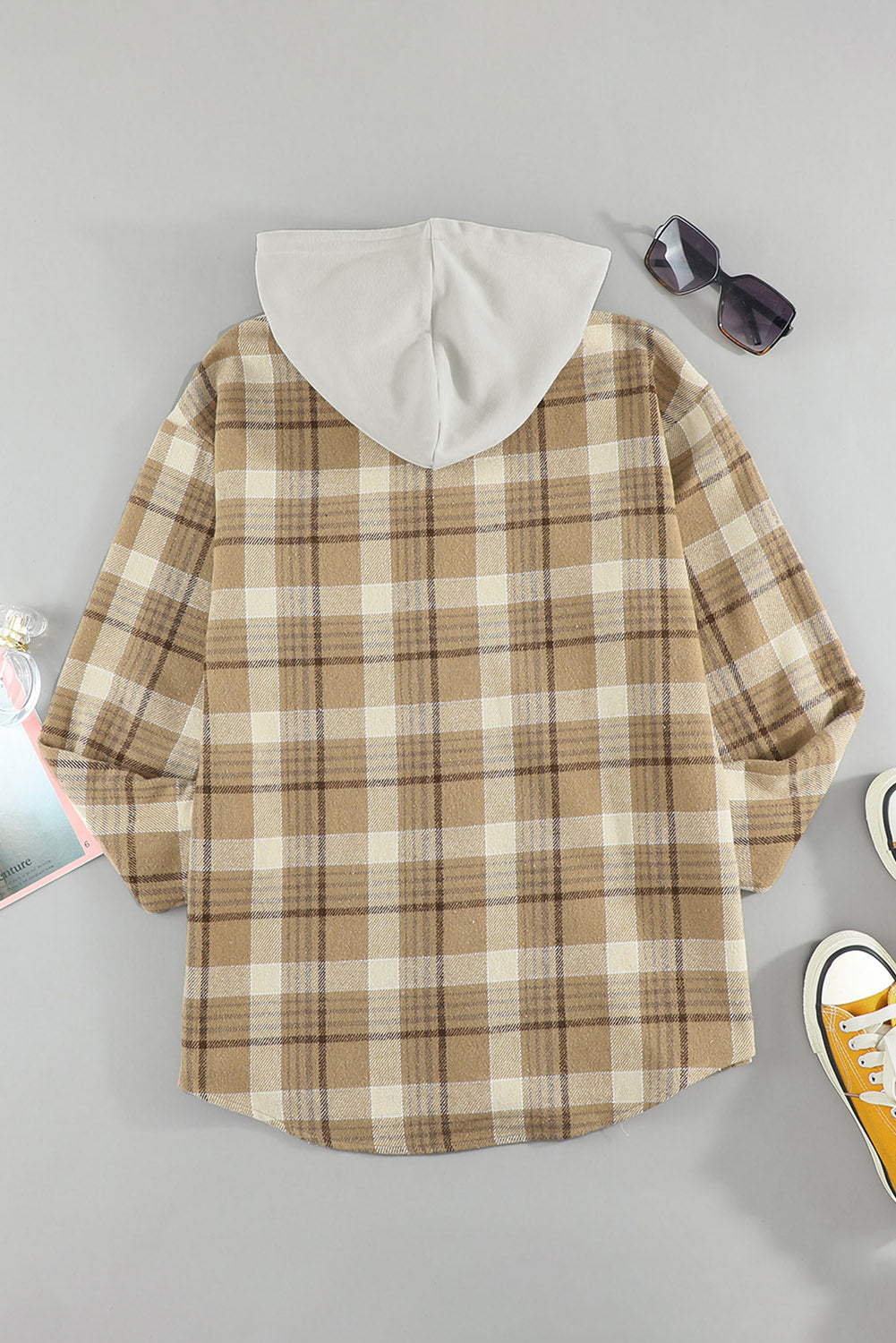 Plaid Button Up Long Sleeve Hooded Jacket-TOPS / DRESSES-[Adult]-[Female]-2022 Online Blue Zone Planet