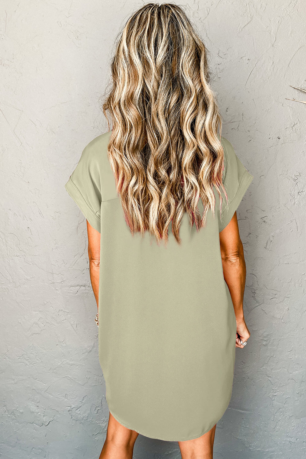 Laurel Green Buttoned Collar Shift T-shirt Mini Dress-Dresses/Mini Dresses-[Adult]-[Female]-2022 Online Blue Zone Planet