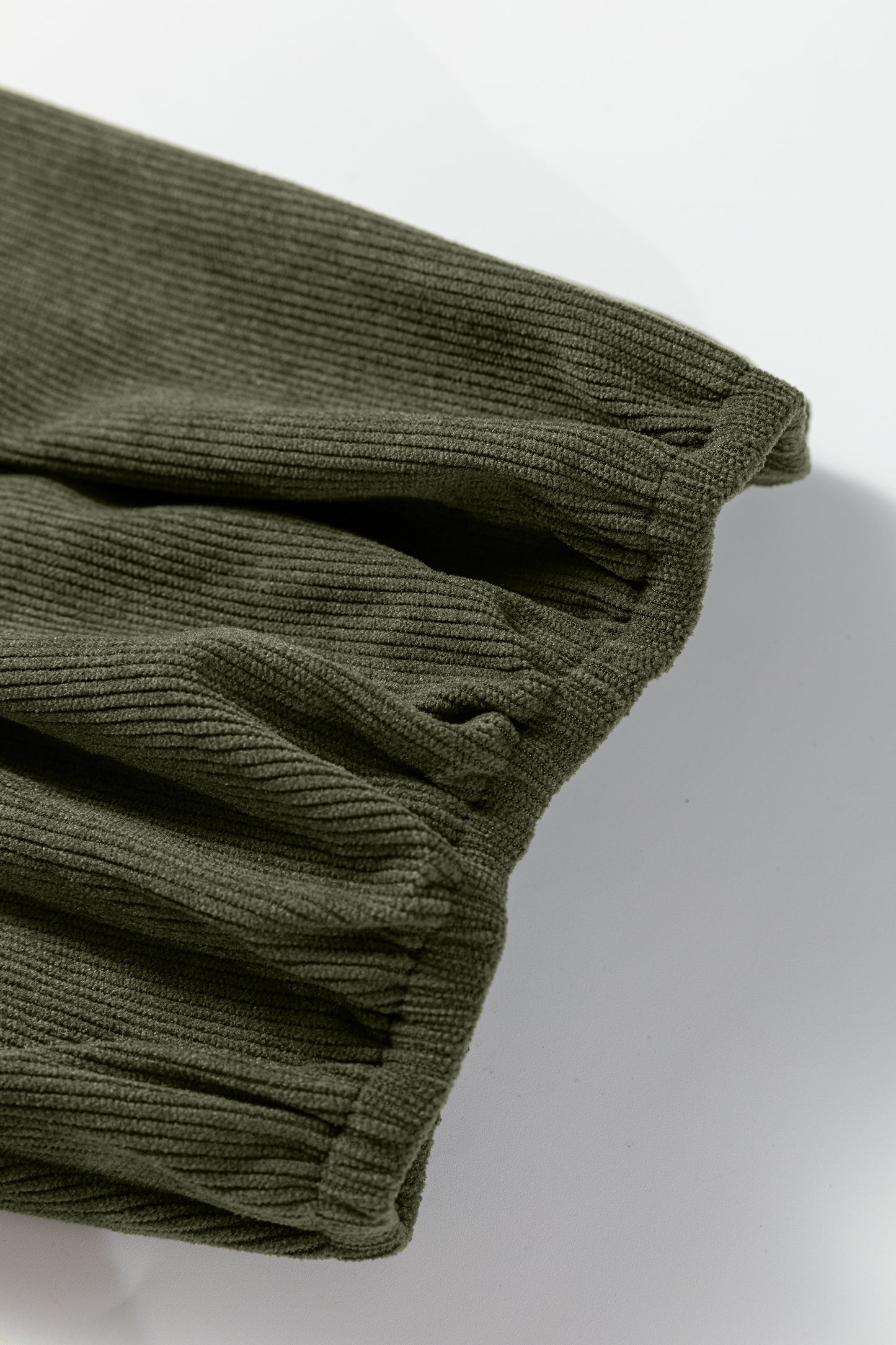 Moss Green Bracelet Sleeve Split Neck Scallop Detail Pleated Corduroy Mini Dress-TOPS / DRESSES-[Adult]-[Female]-2022 Online Blue Zone Planet