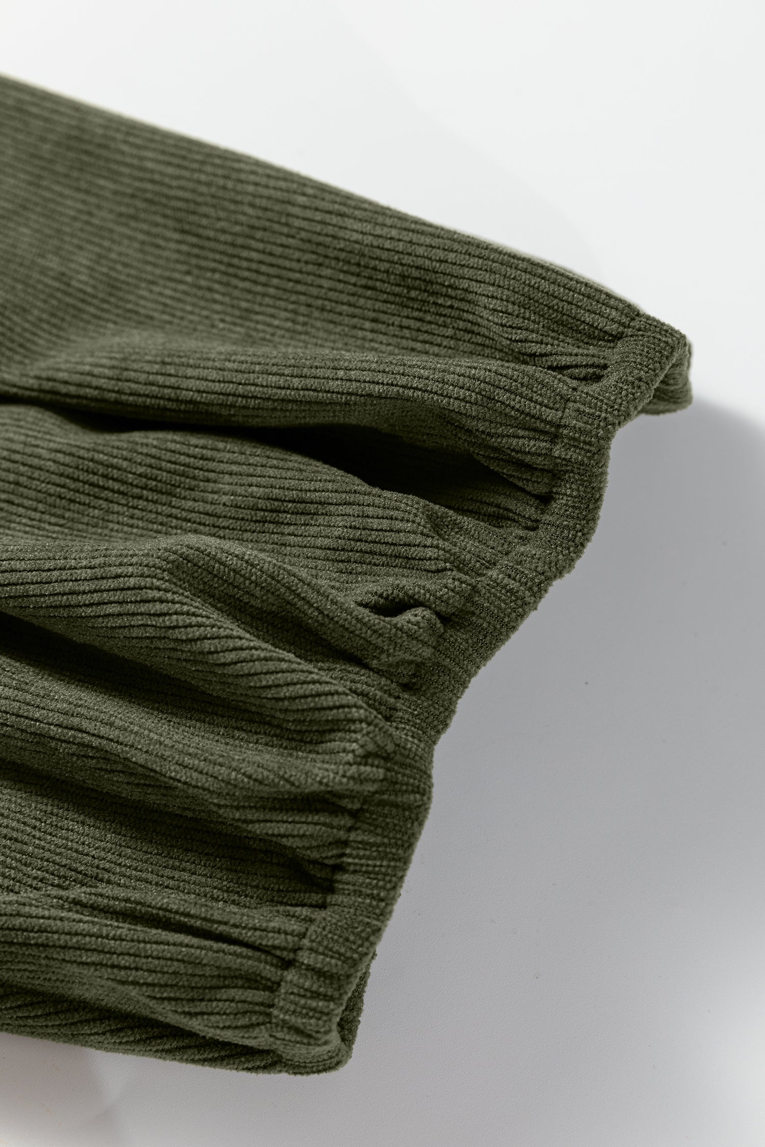 Moss Green Bracelet Sleeve Split Neck Scallop Detail Pleated Corduroy Mini Dress-TOPS / DRESSES-[Adult]-[Female]-2022 Online Blue Zone Planet