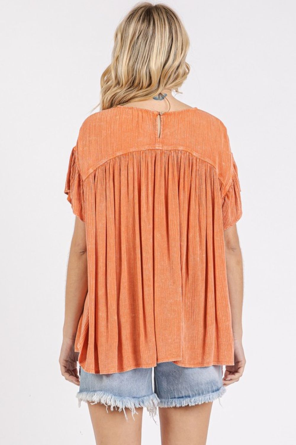 Mittoshop Mineral Washed Round Neck Ruffle Sleeve Blouse-TOPS / DRESSES-[Adult]-[Female]-2022 Online Blue Zone Planet