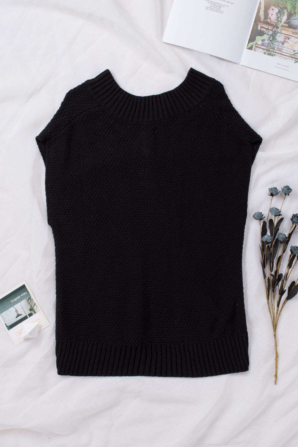 Cable-Knit V-Neck Sweater Vest-TOPS / DRESSES-[Adult]-[Female]-2022 Online Blue Zone Planet