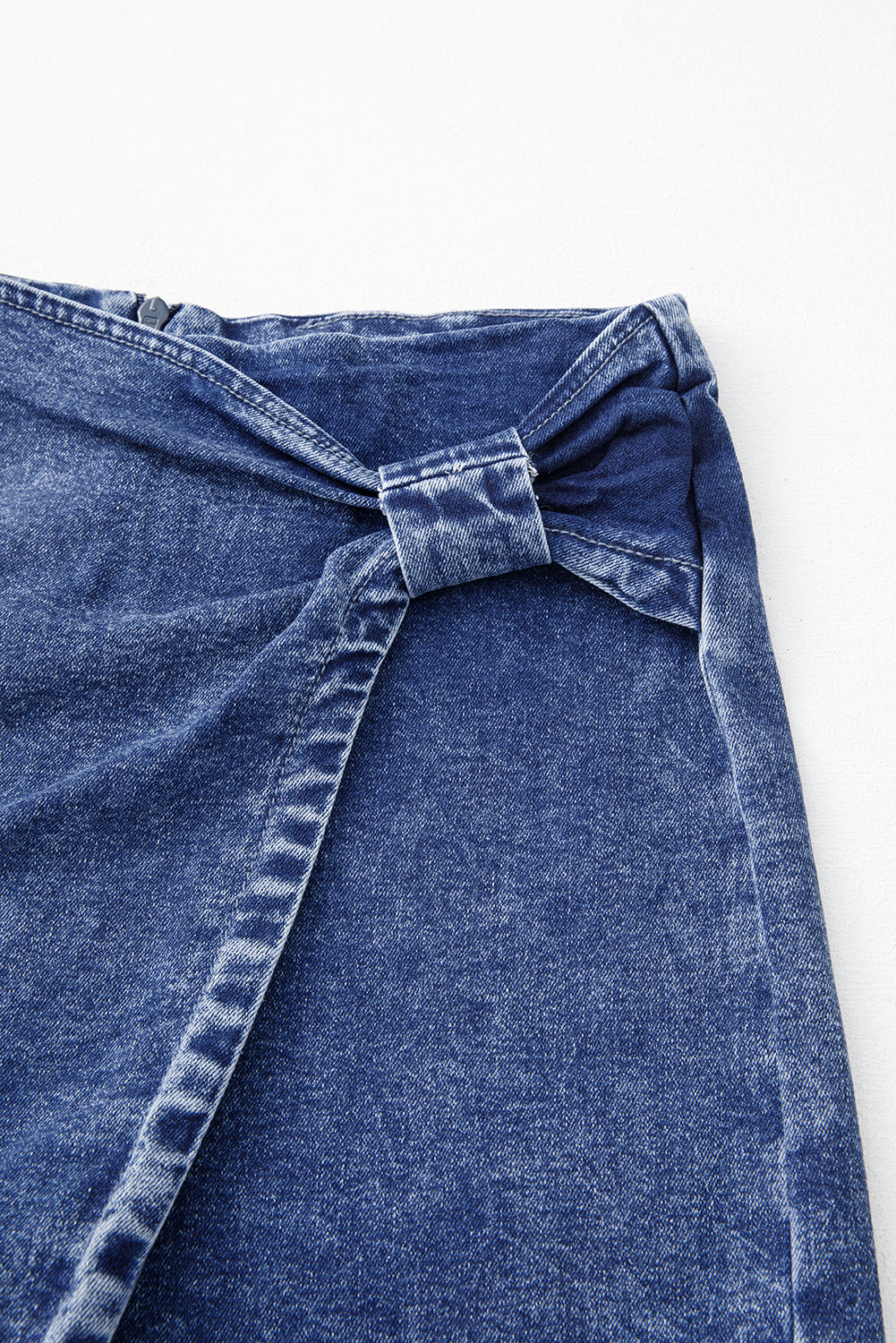 Sail Blue Acid Wash Asymmetric Twisted Wrapped Zipped Denim Skort-Bottoms/Denim Shorts-[Adult]-[Female]-2022 Online Blue Zone Planet