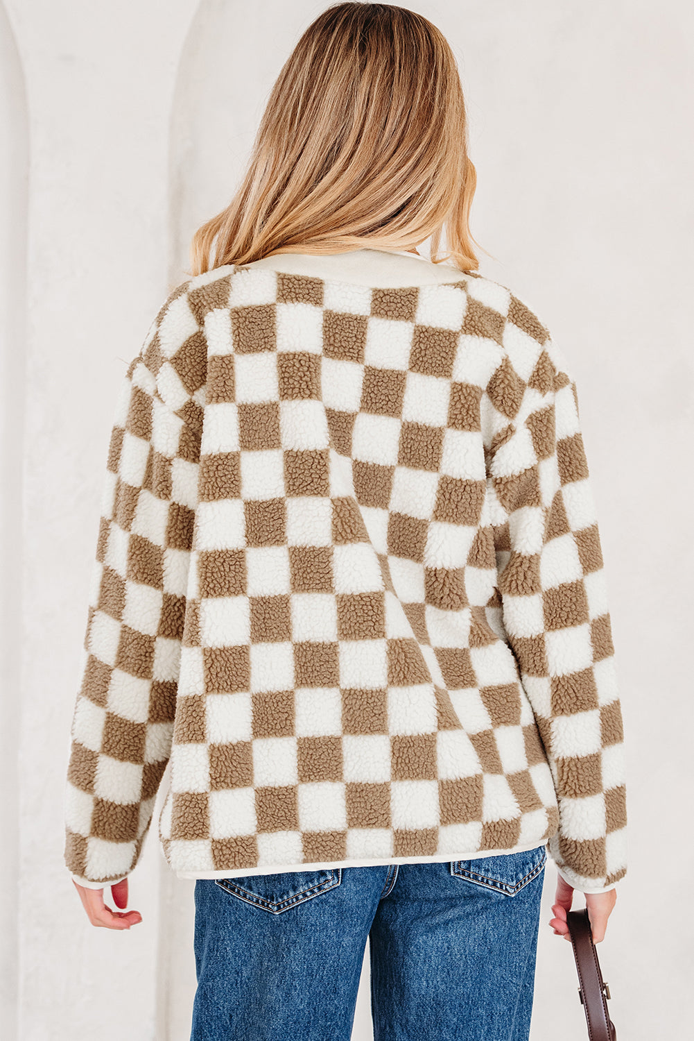 Brown Checkered Sherpa Buttoned Front Chunky Jacket-Outerwear/Jackets-[Adult]-[Female]-2022 Online Blue Zone Planet
