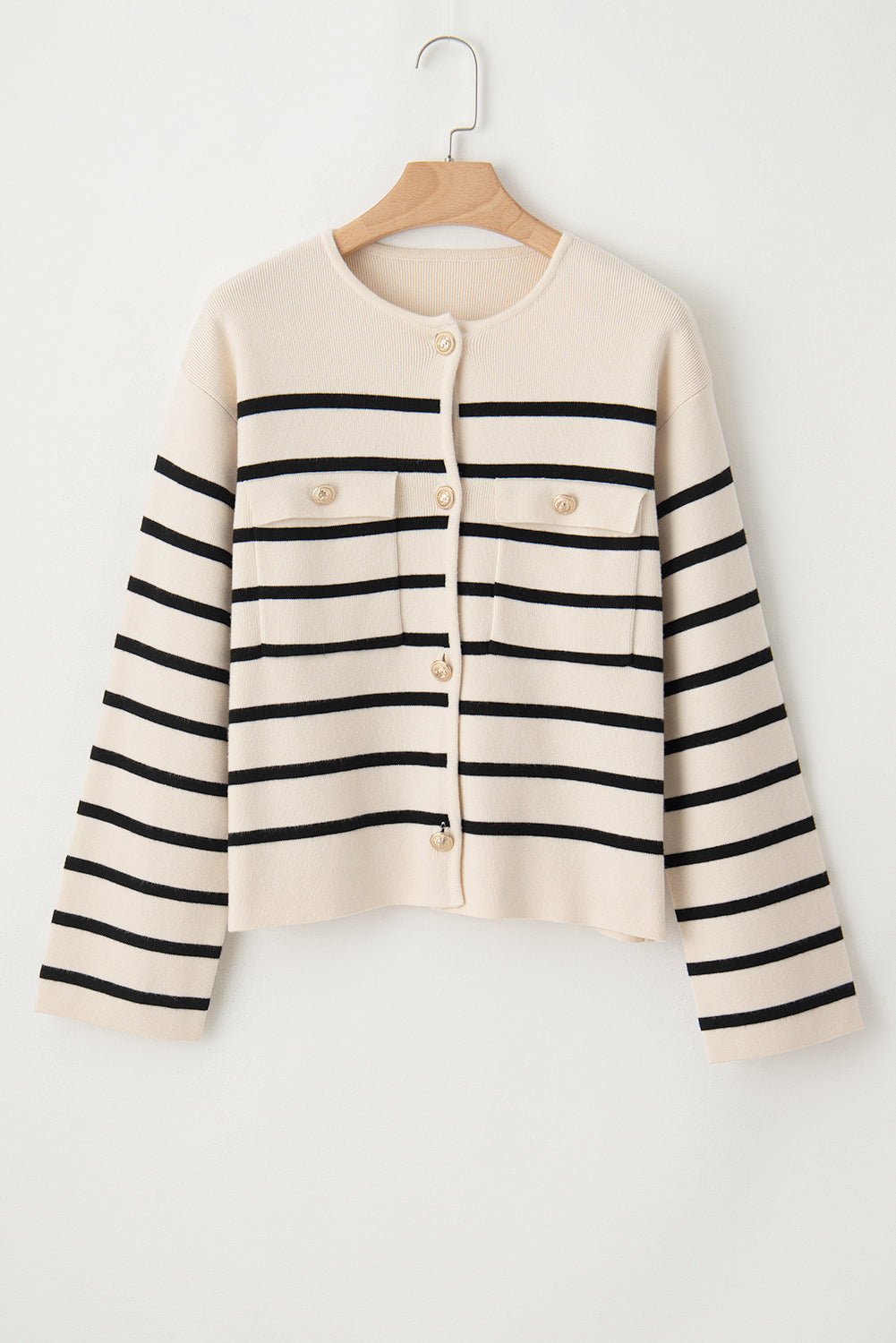 Blue Zone Planet | Striped Button Up Round Neck Cardigan-TOPS / DRESSES-[Adult]-[Female]-2022 Online Blue Zone Planet