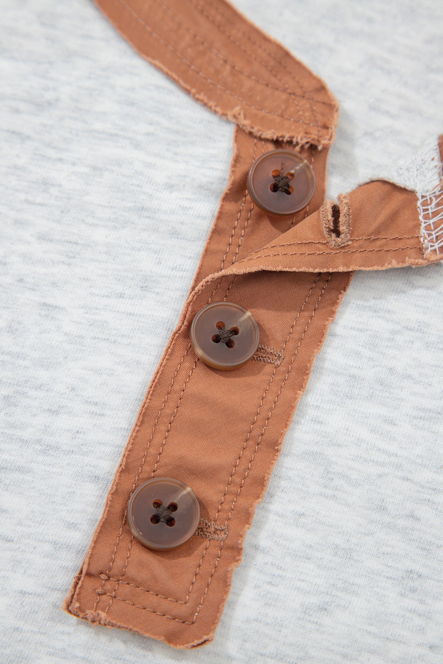 Light Grey Raw Seam Color Block Detail Buttoned Henley Tee-Tops/Tops & Tees-[Adult]-[Female]-2022 Online Blue Zone Planet