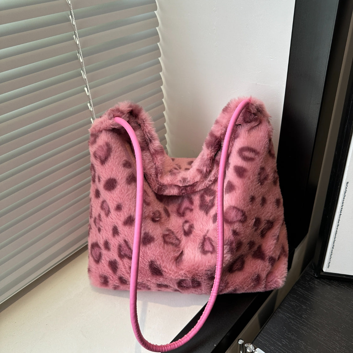 Blue Zone Planet | Leopard Furry Shoulder Bag-HANDBAGS-[Adult]-[Female]-Hot Pink-One Size-2022 Online Blue Zone Planet