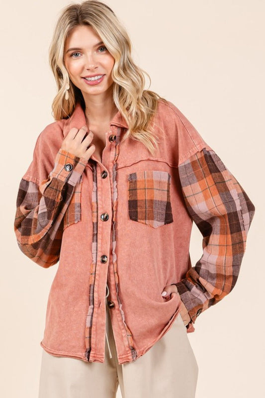Mittoshop Button Down Contrast Plaid Patchwork Shacket-TOPS / DRESSES-[Adult]-[Female]-2022 Online Blue Zone Planet