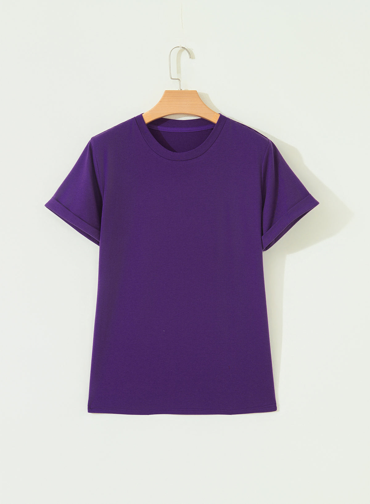 Tillandsia Purple Casual Plain Crew Neck Tee-Tops/Tops & Tees-[Adult]-[Female]-2022 Online Blue Zone Planet