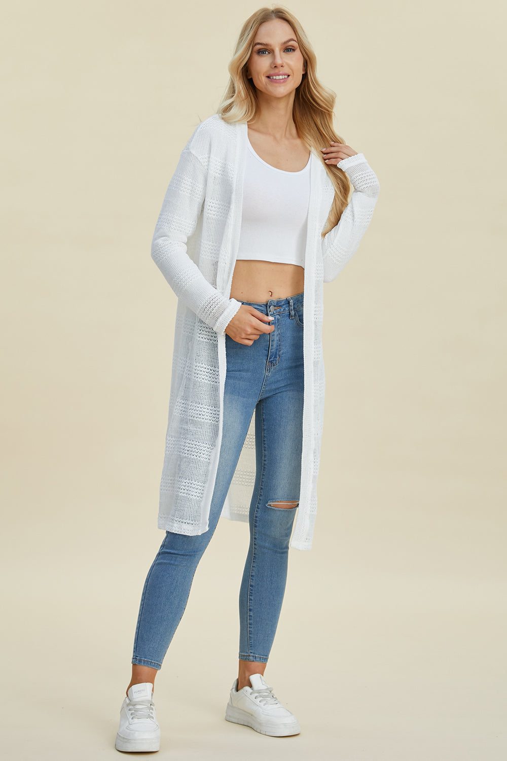 Blue Zone Planet | Double Take Full Size Open Front Longline Cardigan-TOPS / DRESSES-[Adult]-[Female]-2022 Online Blue Zone Planet