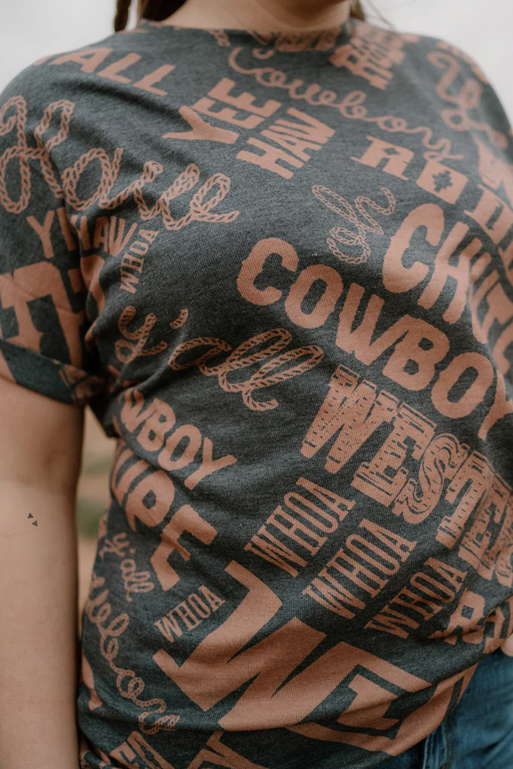 Dark Grey Howdy Cowboy Letter Printed Western Fashion Tee-Tops/Tops & Tees-[Adult]-[Female]-2022 Online Blue Zone Planet
