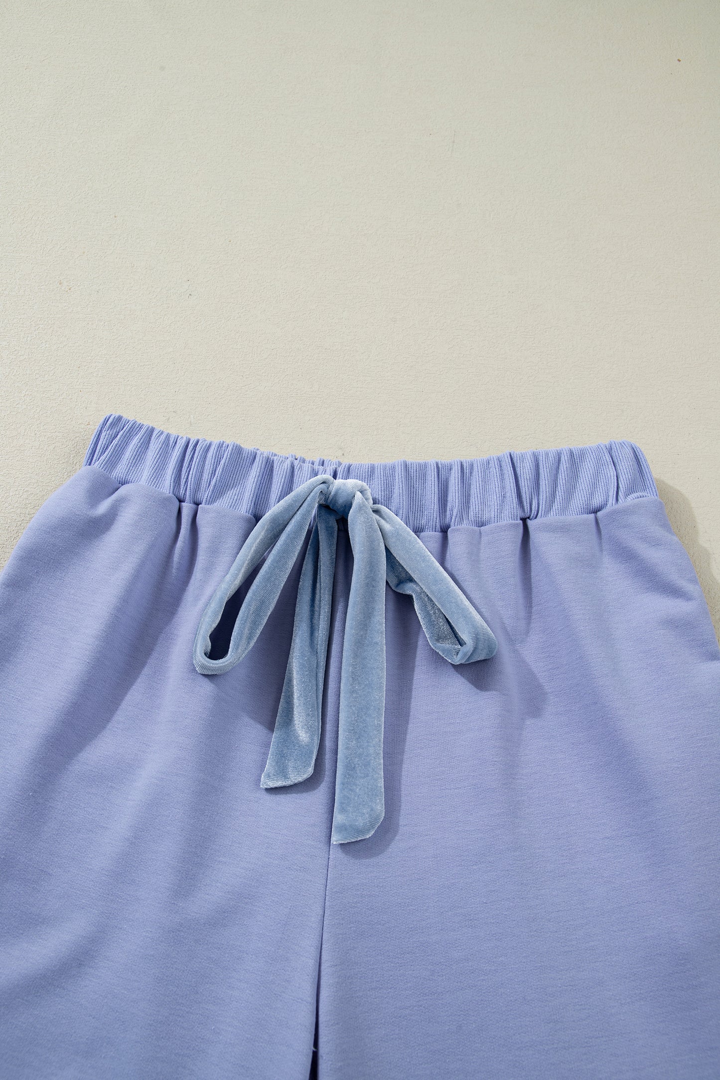 Beau Blue Flounce Long Sleeve Top Drawstring Pants Contrast Velvet Bow Knot 2pcs Lounge Set-Loungewear & Sleepwear/Loungewear-[Adult]-[Female]-2022 Online Blue Zone Planet