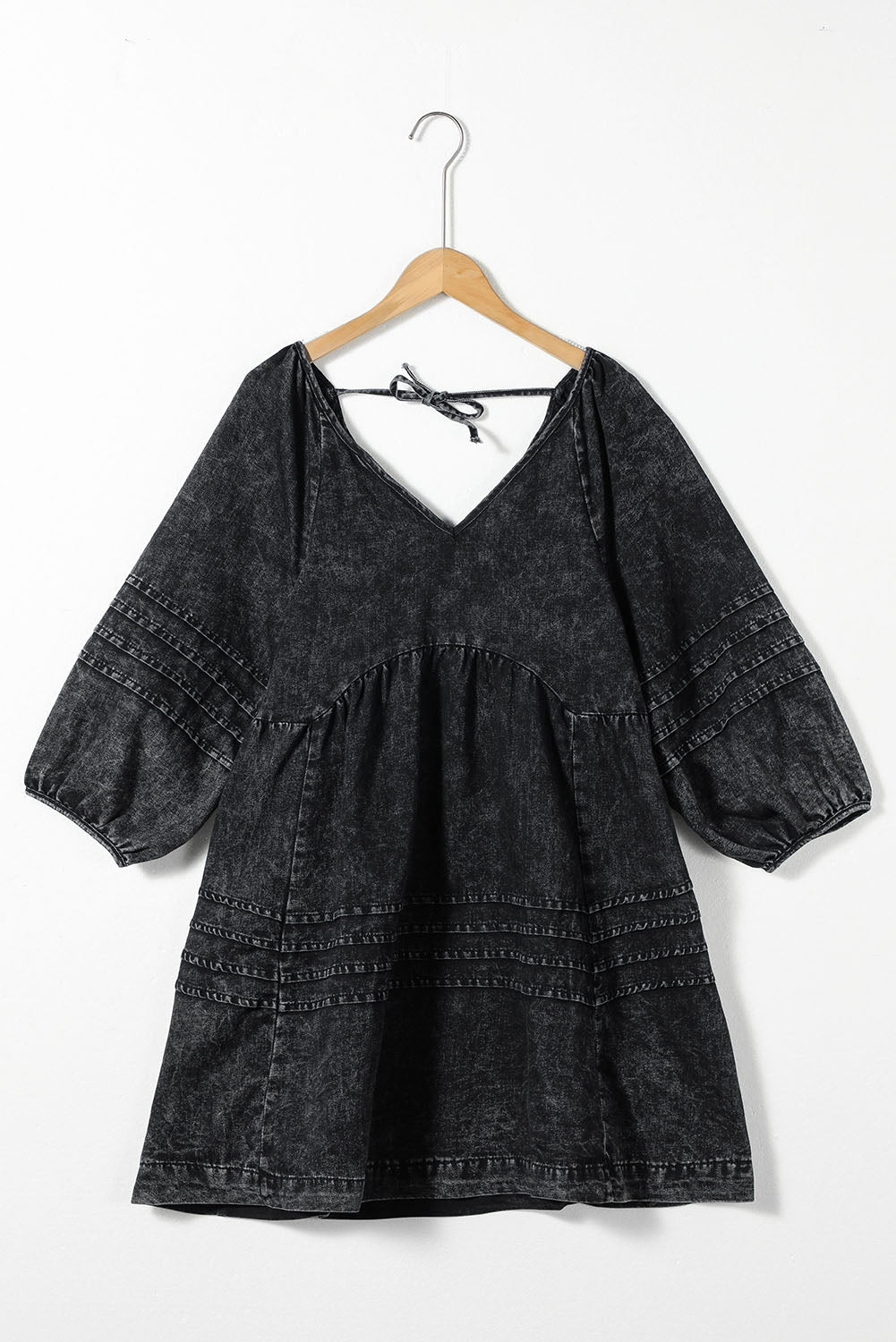 V-Neck Three Quarter Sleeve Denim Dress-TOPS / DRESSES-[Adult]-[Female]-2022 Online Blue Zone Planet