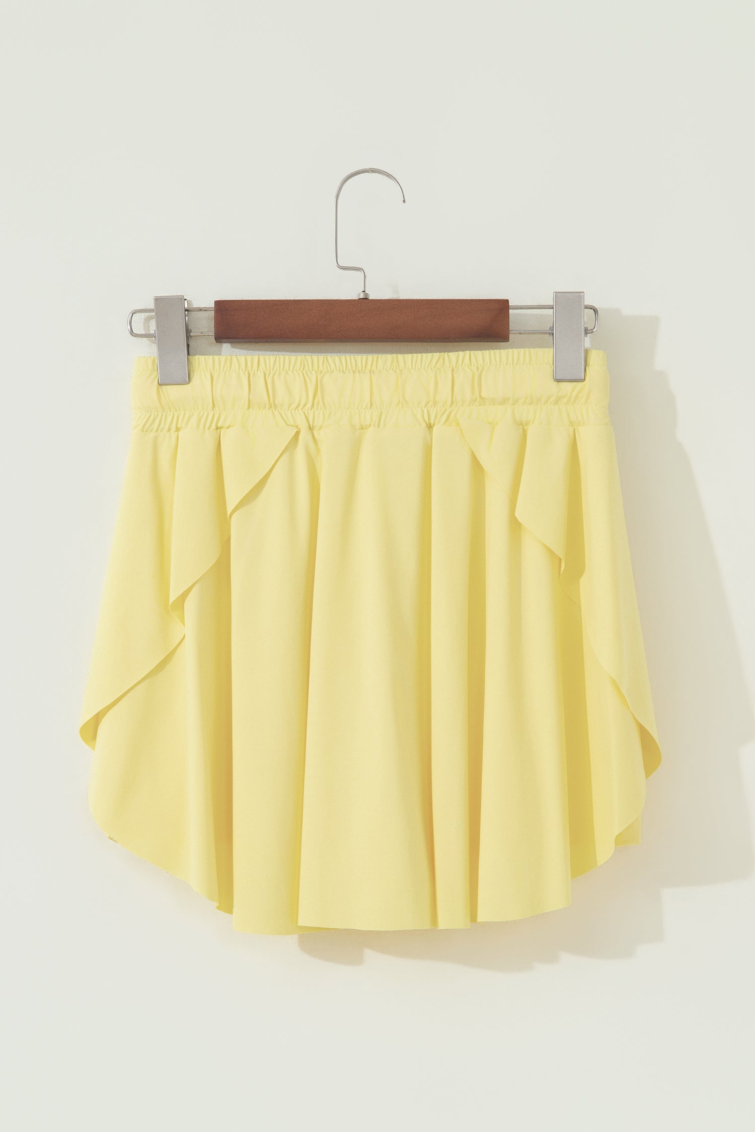 Yellow Cream Drawstring Elastic Waistband Lined Tennis Skorts-Bottoms/Casual Shorts-[Adult]-[Female]-2022 Online Blue Zone Planet
