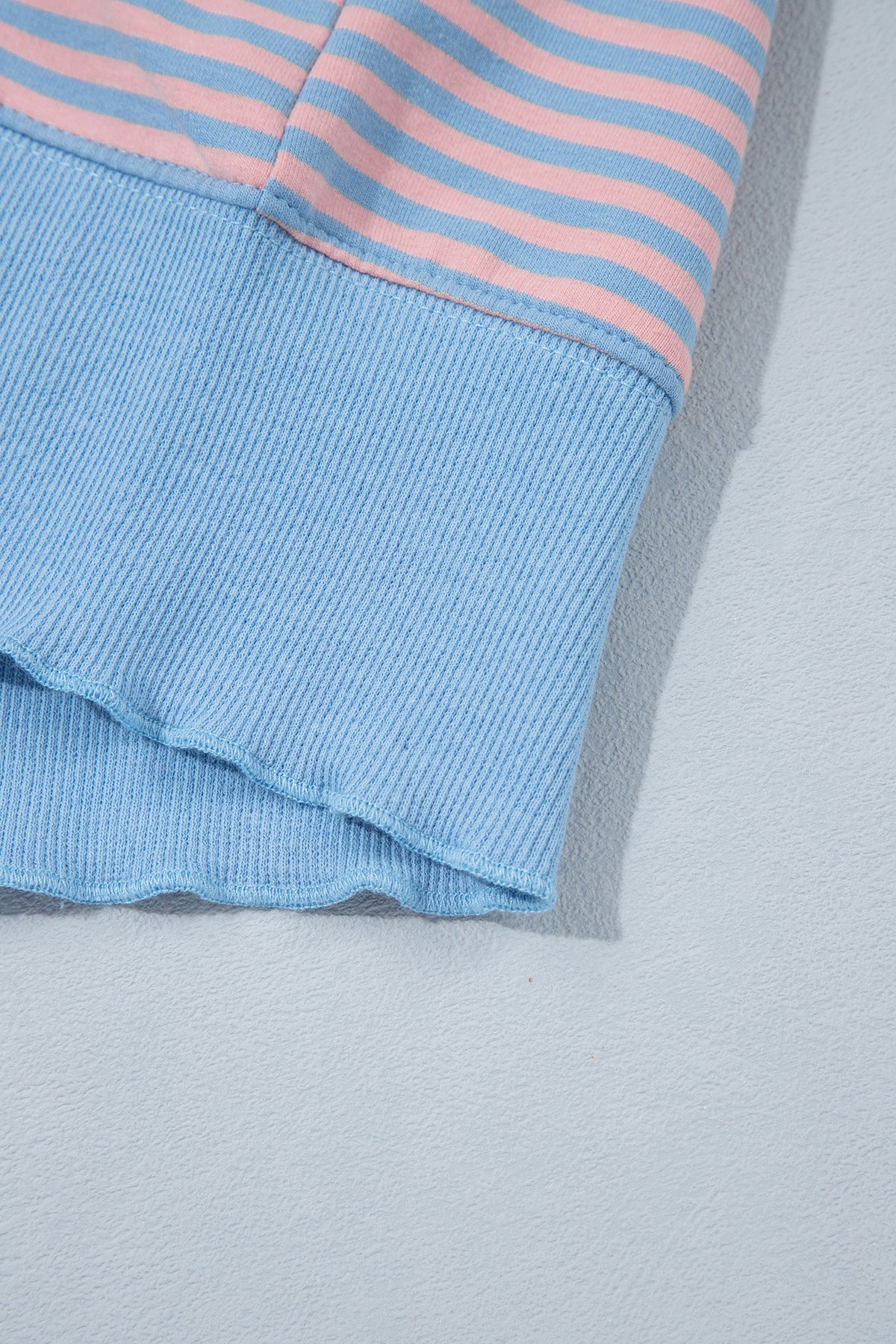 Sky Blue Stripe Colorblock Scalloped Trim Loose 3/4 Sleeve Top-Tops/Long Sleeve Tops-[Adult]-[Female]-2022 Online Blue Zone Planet