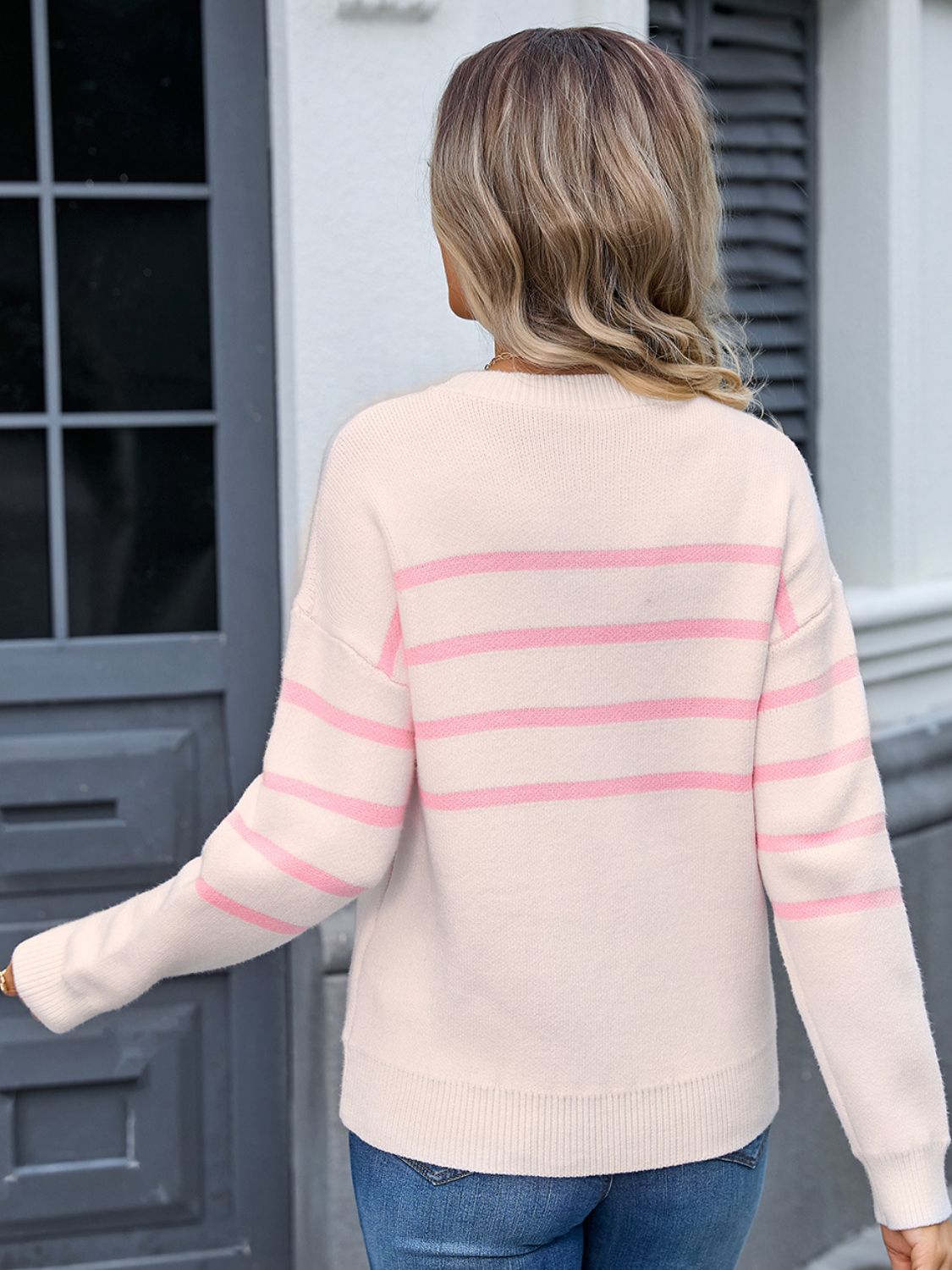 Blue Zone Planet | Striped Round Neck Long Sleeve Sweater-TOPS / DRESSES-[Adult]-[Female]-2022 Online Blue Zone Planet