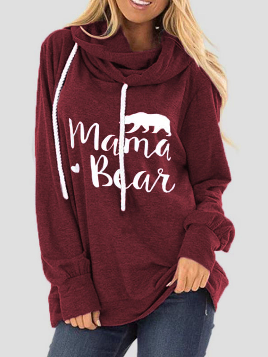 Drawstring Letter Graphic Long Sleeve Hoodie-[Adult]-[Female]-Burgundy-S-2022 Online Blue Zone Planet