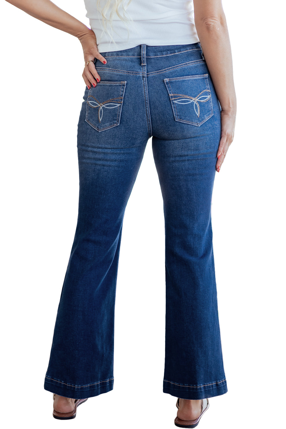 Sail Blue Western Stitch Patched Pocket Bootcut Jeans-Bottoms/Jeans-[Adult]-[Female]-2022 Online Blue Zone Planet