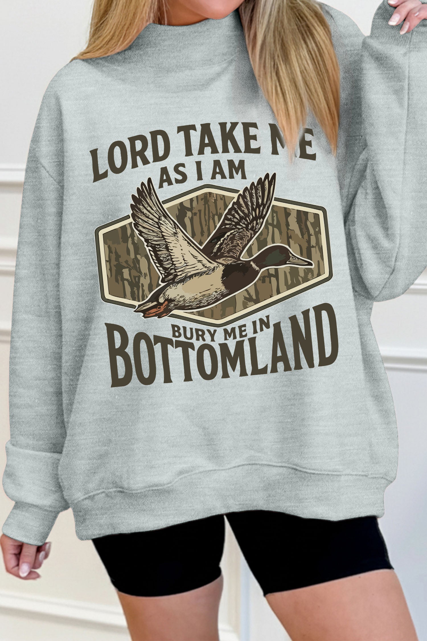 Gray Exposed Seam Mock Neck Western Print Duck Sweatshirt-Graphic/Graphic Sweatshirts-[Adult]-[Female]-2022 Online Blue Zone Planet