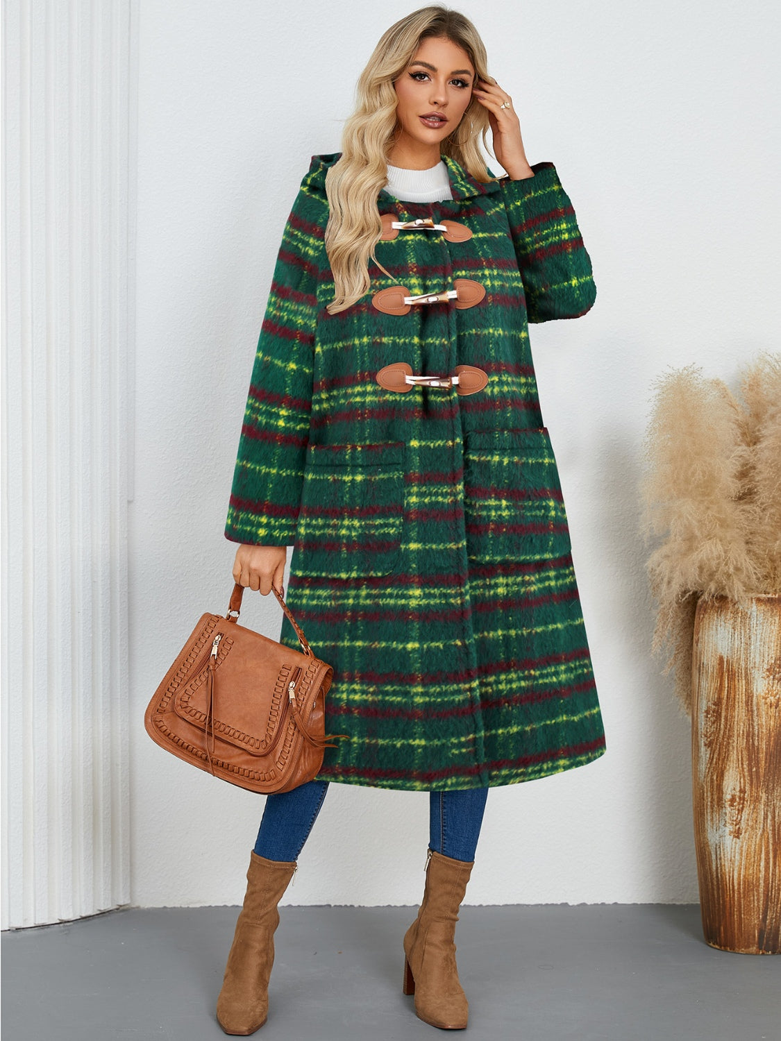 Plaid Long Sleeve Hooded Coat with Pockets-TOPS / DRESSES-[Adult]-[Female]-2022 Online Blue Zone Planet