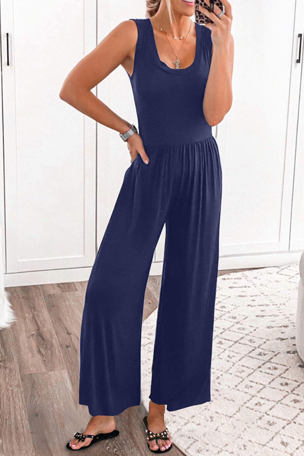 Blue Zone Planet | Full Size Scoop Neck Wide Strap Jumpsuit-TOPS / DRESSES-[Adult]-[Female]-2022 Online Blue Zone Planet