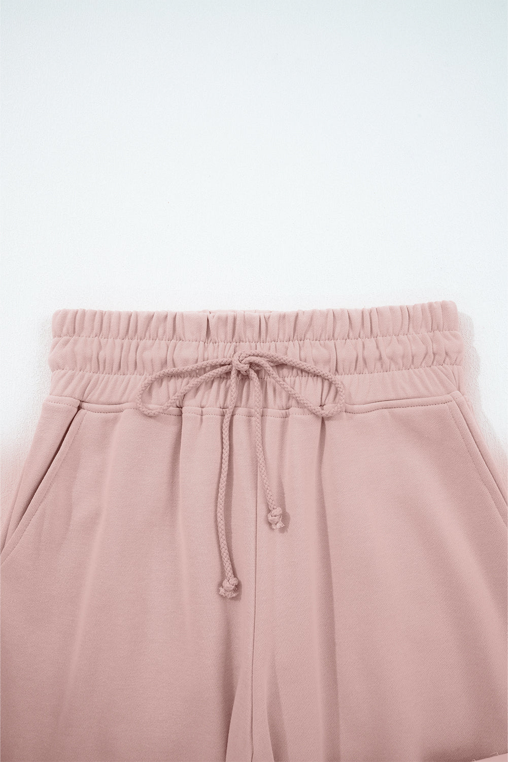 Light Pink Drop Shoulder Puff Sleeve Crop Pullover Drawstring Wide Leg Pants Set-Two Piece Sets/Pant Sets-[Adult]-[Female]-2022 Online Blue Zone Planet