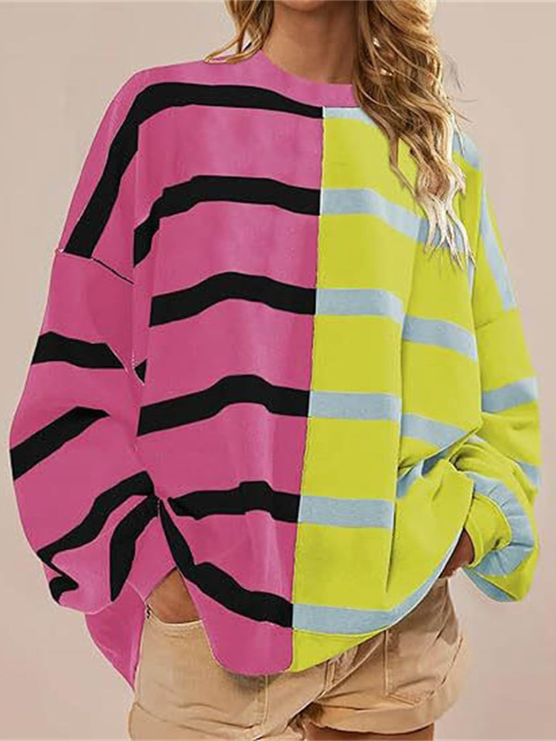 Striped Round Neck Long Sleeve Sweater-TOPS / DRESSES-[Adult]-[Female]-2022 Online Blue Zone Planet