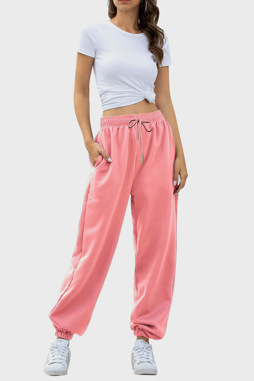 Elastic Waist Joggers with Pockets-TOPS / DRESSES-[Adult]-[Female]-Burnt Coral-S-2022 Online Blue Zone Planet