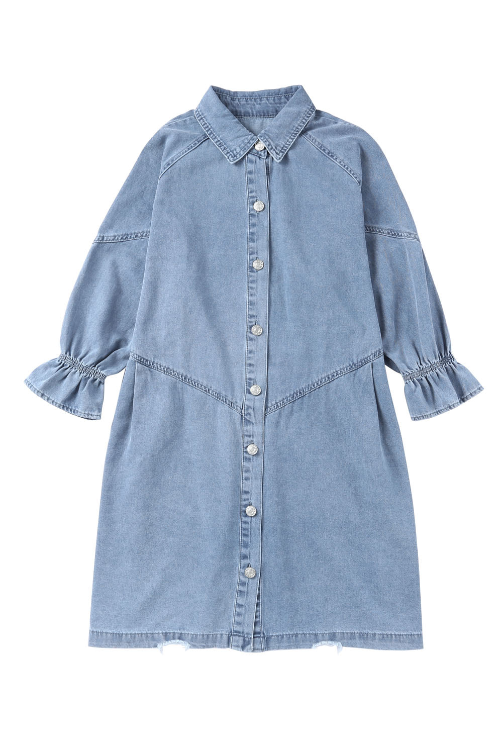 Blue Zone Planet | Sky Blue Buttoned Long Sleeve Denim Mini Dress-TOPS / DRESSES-[Adult]-[Female]-2022 Online Blue Zone Planet